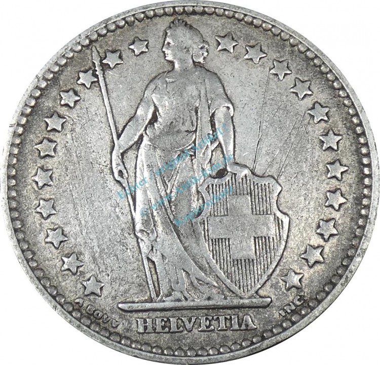 Schweiz , 2 Franken Münze 1875 B -stehende Helvetia- KM.49 ss. -0248-