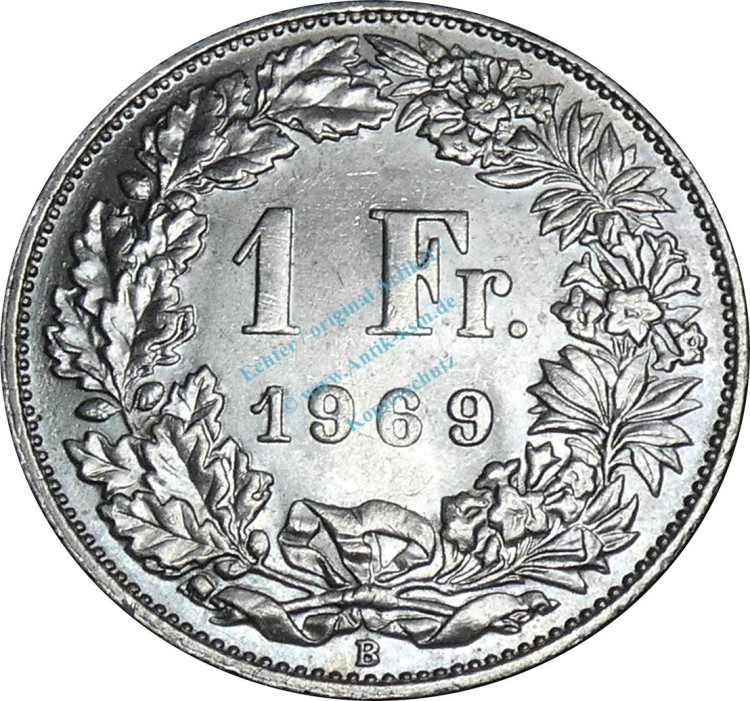 Schweiz , Kursmünze 1 Franken 1969 B -Helvetia mit Schild- KM.24.a vz -0230-