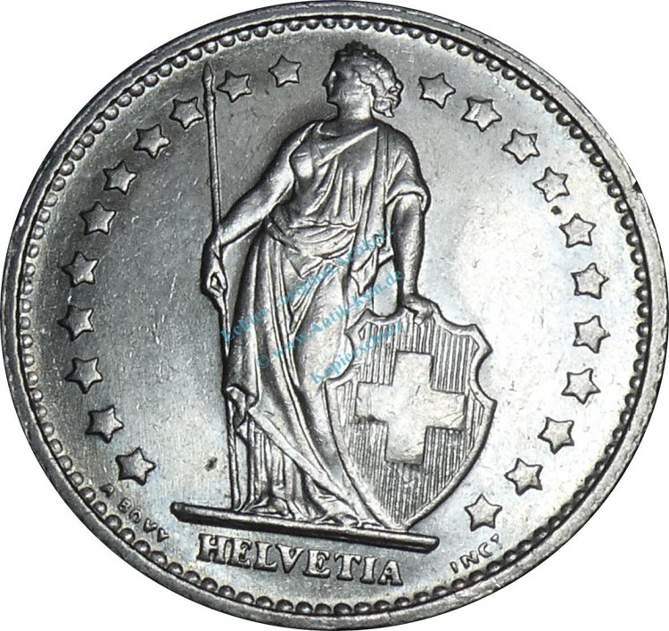 Schweiz , Kursmünze 1 Franken 1969 B -Helvetia mit Schild- KM.24.a vz -0230-