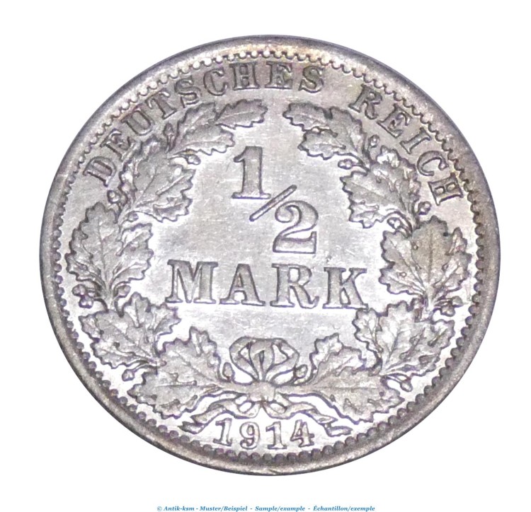 Silbermünze , Eine Halbe Mark von 1914 -A-, vz , Jäger 16 , Deutsches Kaiserreich