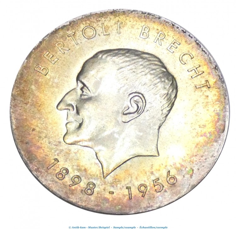 Silbersmünze DDR , 10 Mark -B. Brecht- von 1973 , bfr-vz , Jäger 759 , Staatsbank DDR