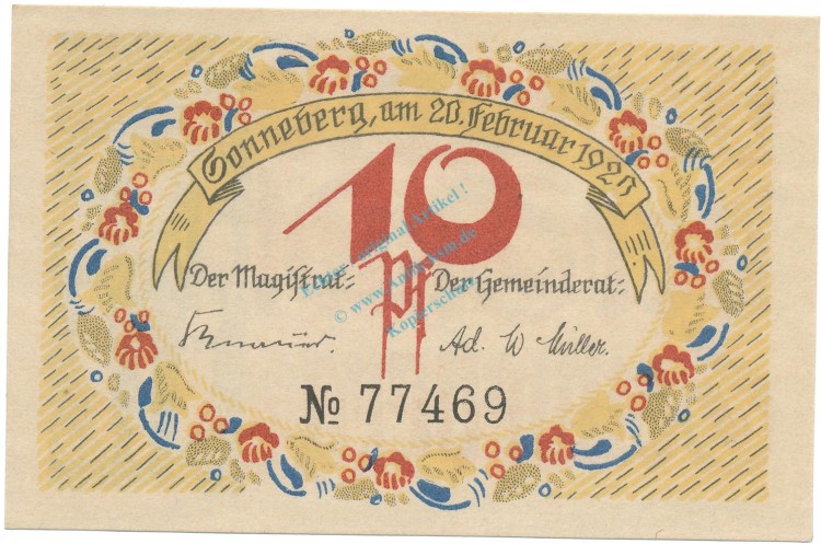 Sonneberg , Notgeld 10 Pfennig Schein unc-kfr. Ti.6985.10.20 TH 1920 Verkehrsausgabe -4272-