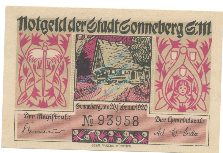 Sonneberg , Notgeld 50 Pfennig Schein unc-kfr. Ti.6985.10.17 TH 1920 Verkehrsausgabe -4270-