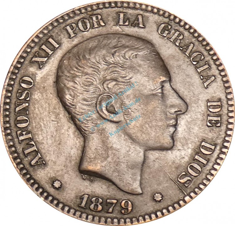 Spanien , Münze 10 Centimos 1879 -Alfonso XII. 1874-1885- KM.675 ss-vz -0235-