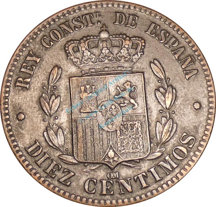 Spanien , Münze 10 Centimos 1879 -Alfonso XII. 1874-1885- KM.675 ss-vz -0235-