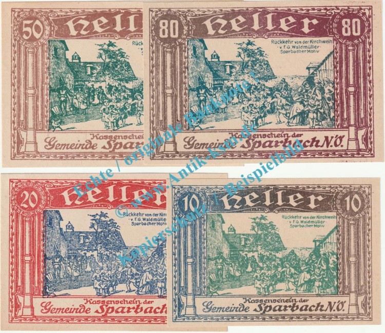 Sparbach , Notgeld Set mit 4 Scheinen in kfr. K-K 1006... Niederösterreich o.D.