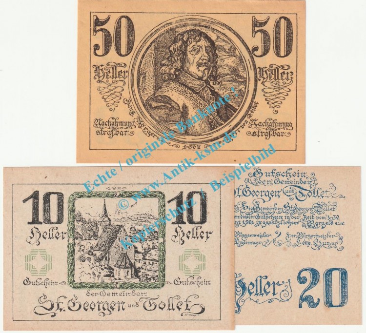 St. Georgen , Notgeld Set mit 3 Scheinen in kfr. K-K 890 , Oberösterreich o.D.