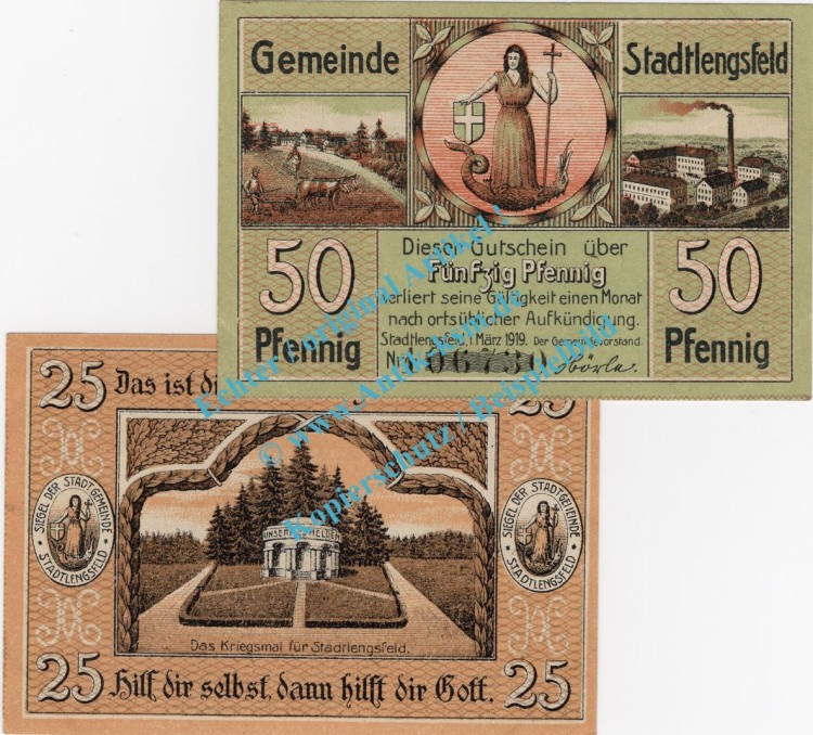 Stadtlengsfeld , Notgeld Set mit 2 Scheinen in kfr. Tieste 7055.05.45-46 , Thüringen 1917 Verkehrsausgabe