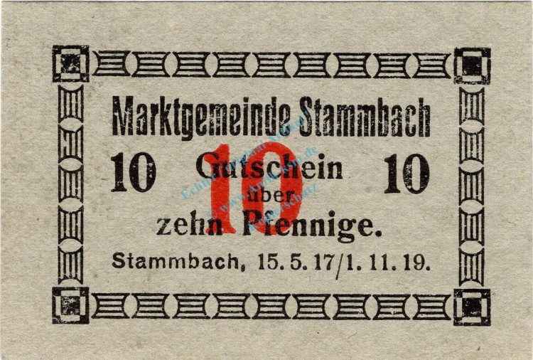 Stammbach , Notgeld 10 Pfennig Schein unc-kfr. Ti.7070.05.51 Bayern o.D. Verkehrsausgabe