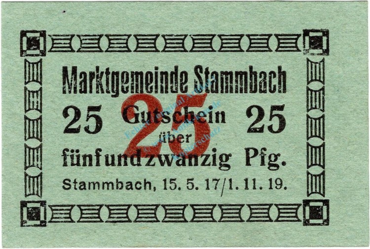 Stammbach , Notgeld 25 Pfennig Schein unc-kfr. Ti.7070.05.73 Bayern o.D. Verkehrsausgabe