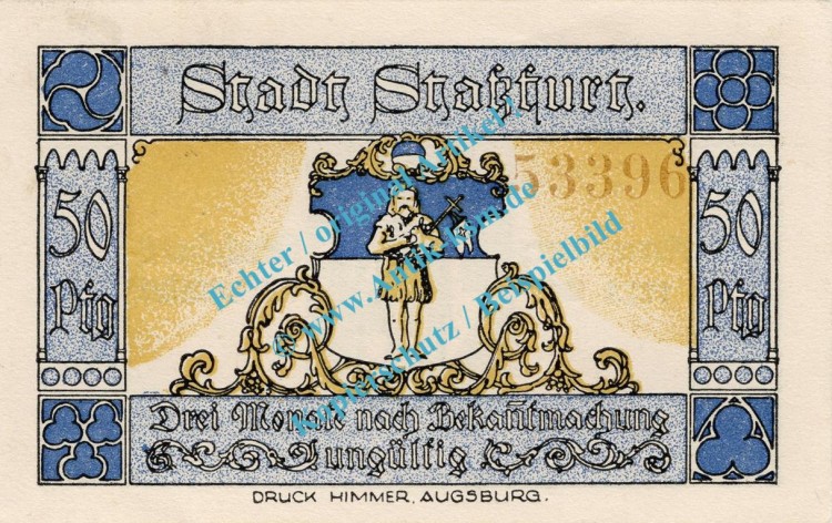 Stassfurt , Notgeld 50 Pfennig Schein Nr.2 in kfr. M-G 1256.3.a , Sachsen Anhalt 1921 Seriennotgeld