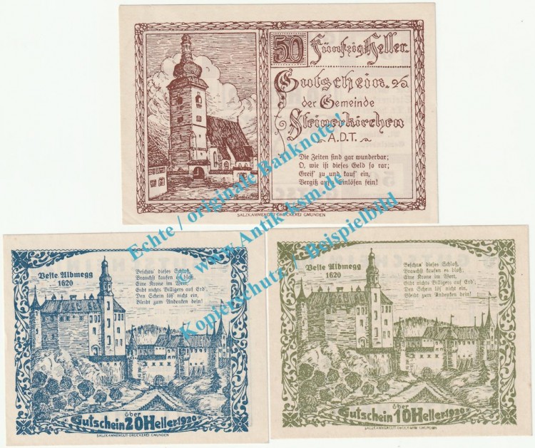 Steinerkirchen a.d.T. Notgeld Set mit 3 Scheinen in kfr. K-K 1029.I , Oberösterreich o.D.