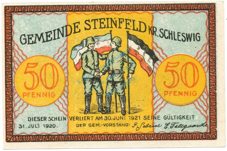 Steinfeld , Notgeld 50 Pfennig -Fehldruck- unc-kfr. M-G 1262.3 , SH 1920 Seriennotgeld -5727-