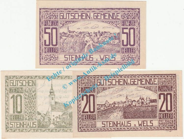 Steinhaus b.W. Notgeld Set mit 3 Scheinen in kfr. K-K 1030... Oberösterreich 1920