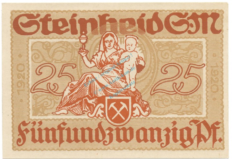 Steinheid , Notgeld 25 Pfennig Schein unc-kfr. Ti.7125.05.16 TH 1920 Verkehrsausgabe -4259-