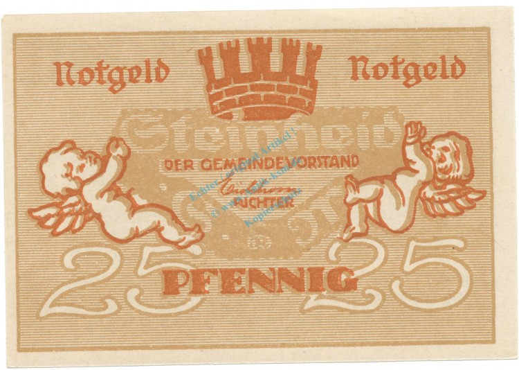 Steinheid , Notgeld 25 Pfennig Schein unc-kfr. Ti.7125.05.16 TH 1920 Verkehrsausgabe -4259-