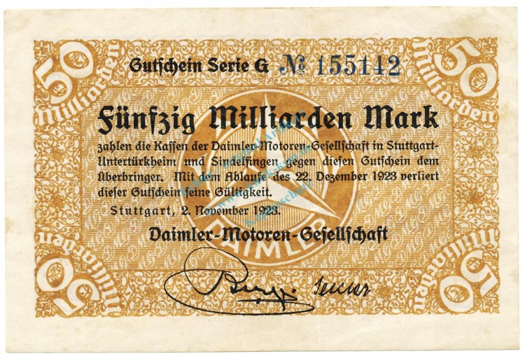 Stuttgart , Banknote 50 Milliarden Mark gbr. Keller 4923.d , Württemberg 1923 Inflation