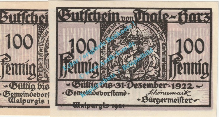 Thale , Notgeld 100 Pfennig -Zeilenabstand- in kfr. M-G 1320.4... Sachsen Anhalt 1921 Seriennotgeld