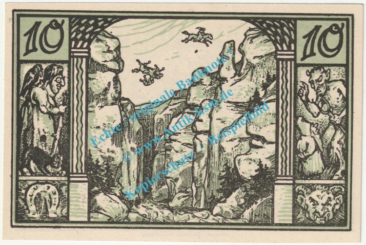 Thale , Notgeld 10 Pfennig -Brunhildensprung- in kfr. M-G 1320.1 , Sachsen Anhalt 1921 Seriennotgeld