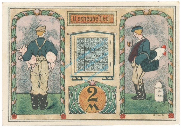 Tonndorf , Notgeld 2 Mark -dünn,glatt- unc-kfr. M-G 1330.2 , SH 1921 Seriennotgeld -5822-