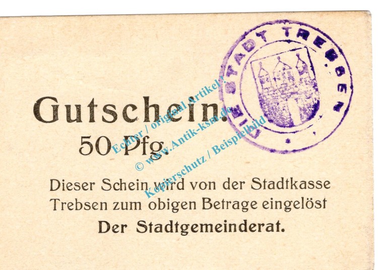Trebsen , Notgeld 50 Pfennig Schein in kfr. Tieste 7405.05.21 , Sachsen o.D. Verkehrsausgabe