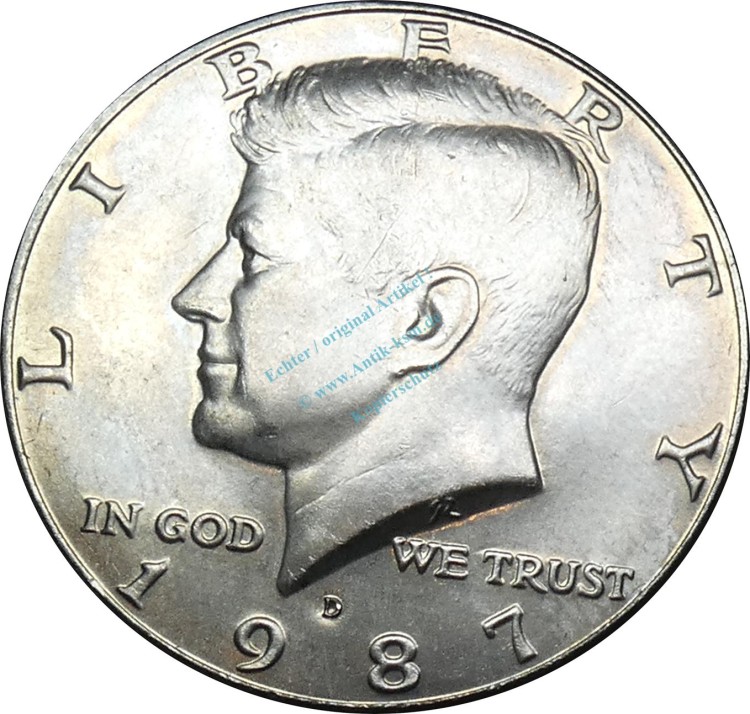 USA , Kursmünze Half Dollar 1987 D -J.F.Kennedy- KM.A202.b ss-vz , -0215-