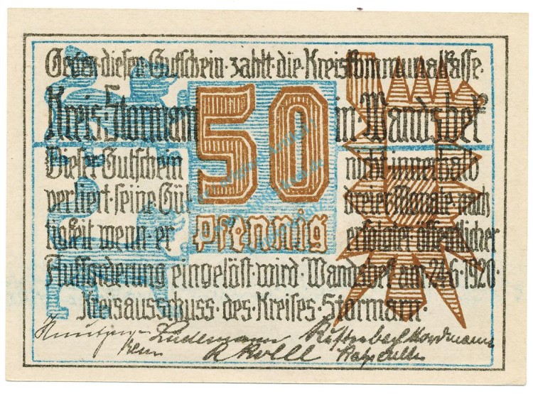 Wandsbek , Notgeld 50 Pfennig Schein unc-kfr. Ti.7695.05.01 SH 1920 Verkehrsausgabe -4293-