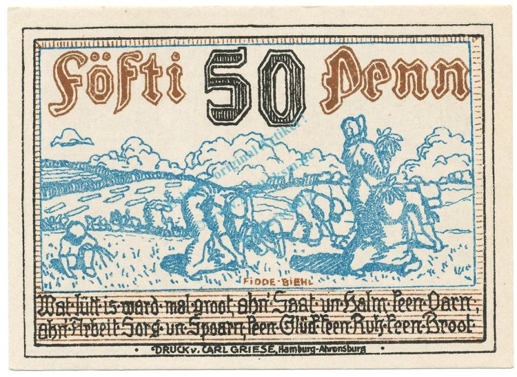 Wandsbek , Notgeld 50 Pfennig Schein unc-kfr. Ti.7695.05.01 SH 1920 Verkehrsausgabe -4293-