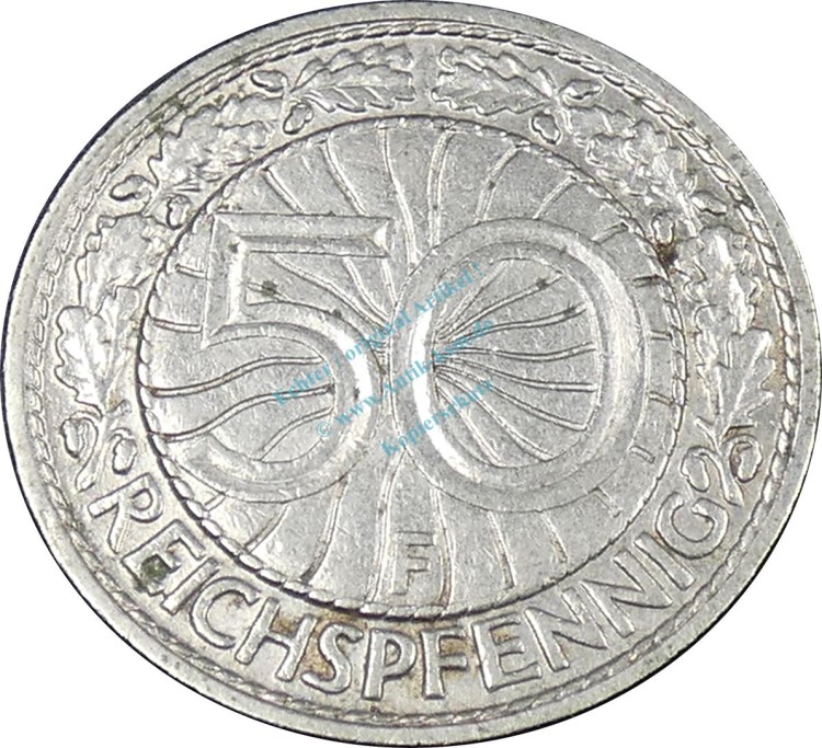 Weimarer Republik , 50 Pfennig Münze 1928 F , ss-vz -0628-