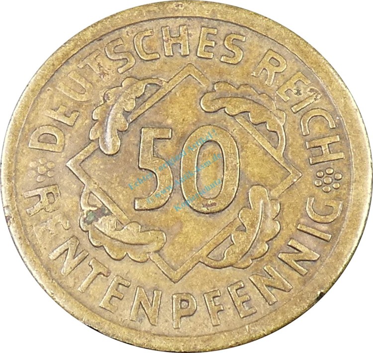 Weimarer Republik , Münze 50 Rentenpfennig 1924 A , s-ss -0625-