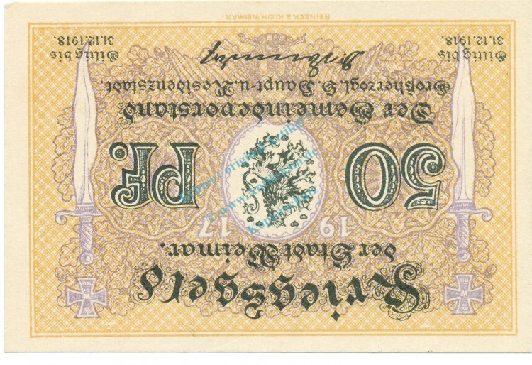 Weimar , Notgeld 50 Pfennig Schein unc-kfr. Ti.7775.15.15 , Sachsen 1917 Verkehrsausgabe