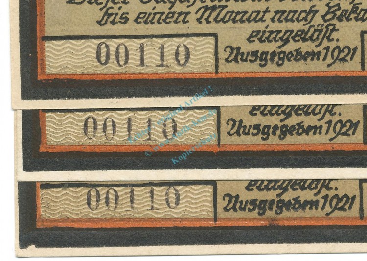Wesel , Notgeld Set -Nummerngleich, w. Rand-  F-kfr. M-G 1409.3 , NW 1921 Seriennotgeld -5744-