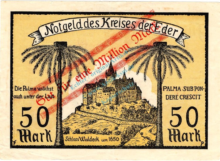 Wildungen , Banknote 1 Million Mark gbr. Müller 5015.W1 , Hessen 1923 Inflation