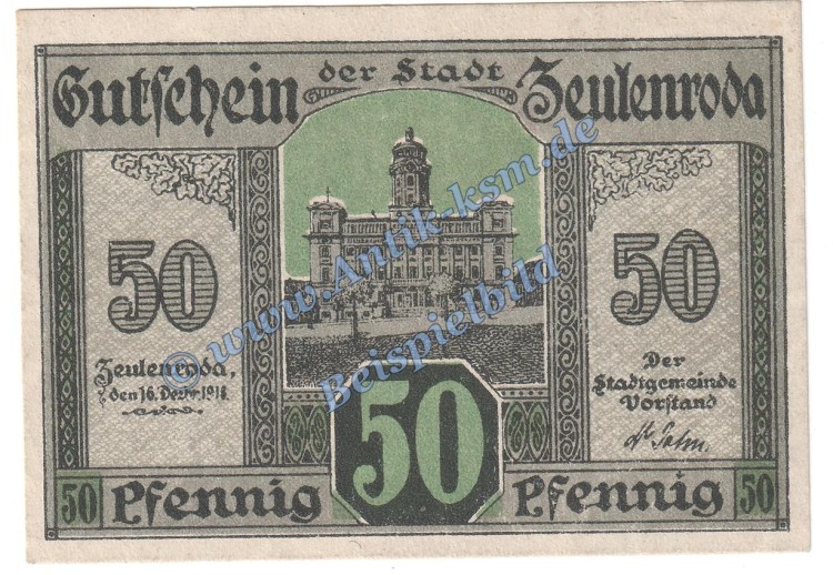 Zeulenroda , Notgeld 50 Pfennig -Wz- in kfr. Tieste 8210.05.12 , Thüringen 1918 Verkehrsausgabe
