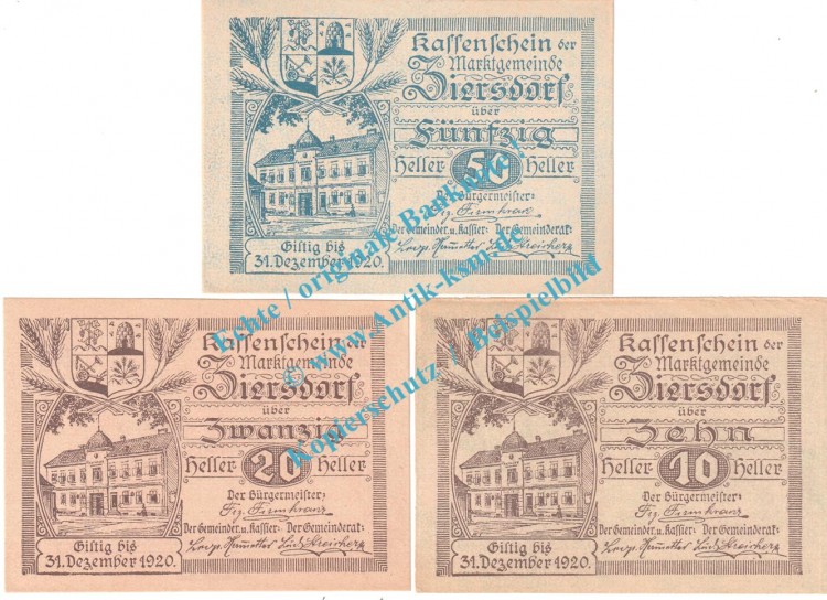 Ziersdorf , Notgeld Set mit 3 Scheinen in kfr. K-K 1276... Niederösterreich o.D.