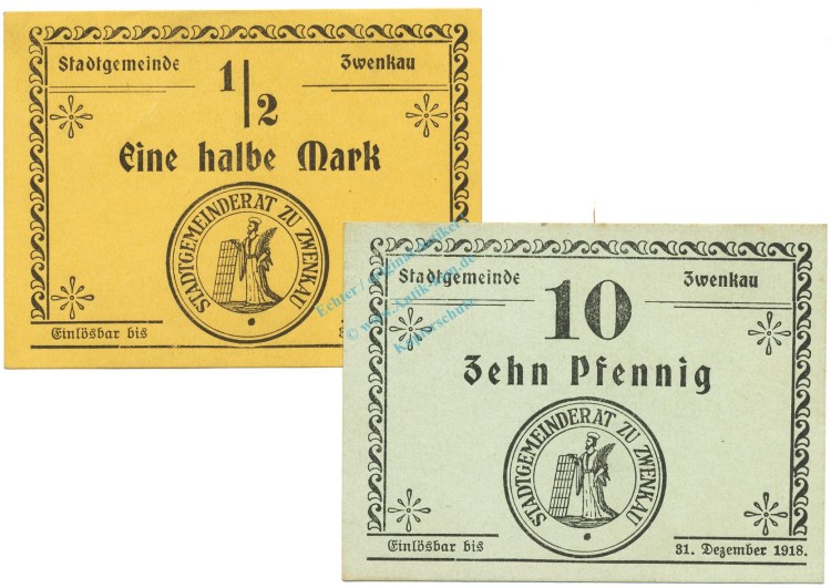 Zwenkau , Notgeld Set 2 Scheine unc-kfr. Ti.8300.05.02-03 S o.D. Verkehrsausgabe -4297-