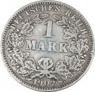 1 Mark Kursmünze -gr. Adler- 1902 J -deutsches Kaiserreich- s-ss J.17 -0859-
