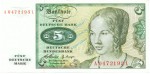 5 D-Mark Schein unc-kfr 1960 BRD-6, Ros.262, P.18 , Deutsche Bundesbank -1282-