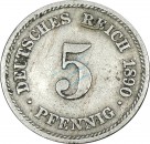 5 Pfennig Kursmünze -gr. Adler- 1890 E -deutsches Kaiserreich- ss-vz J.12 -0869-
