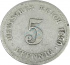 5 Pfennig Kursmünze -gr. Adler- 1890 G -deutsches Kaiserreich- s-ss J.12 -0834-
