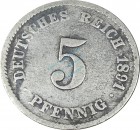 5 Pfennig Kursmünze -gr. Adler- 1891 G -deutsches Kaiserreich- s-ss J.12 -0837-