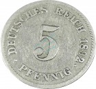 5 Pfennig Kursmünze -gr. Adler- 1892 G -deutsches Kaiserreich- s-ss J.12 -0872-
