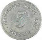 5 Pfennig Kursmünze -gr. Adler- 1897 G -deutsches Kaiserreich- s-ss J.12 -0879-