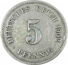 5 Pfennig Kursmünze -gr. Adler- 1902 G -deutsches Kaiserreich- s-ss J.12 -0884-