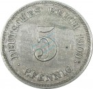 5 Pfennig Kursmünze -gr. Adler- 1909 J -deutsches Kaiserreich- ss-vz J.12 -0893-
