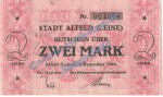 Alfeld , Banknote 2 Mark Schein in kfr. Geiger 007.02 , Niedersachsen 1918 Grossnotgeld