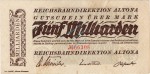 Altona , Banknote 5 Milliarden Mark Schein in gbr. Keller 80.k , Schleswig 1923 Inflation