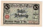 Bad Ems , Notgeld 10 Pfennig Schein in kfr. Tieste 1715.05.15 , Hessen 1918 Verkehrsausgabe