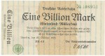 Banknote , 1 Billion Mark Schein in unc-kfr. RVM-15, S.1024, 1923 deutsche Reichsbahn