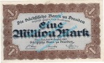 Banknote , 1 Million Mark Schein in gbr. SAX-19, Ros.757, S.962, Länderbank 1923 Sachsen
